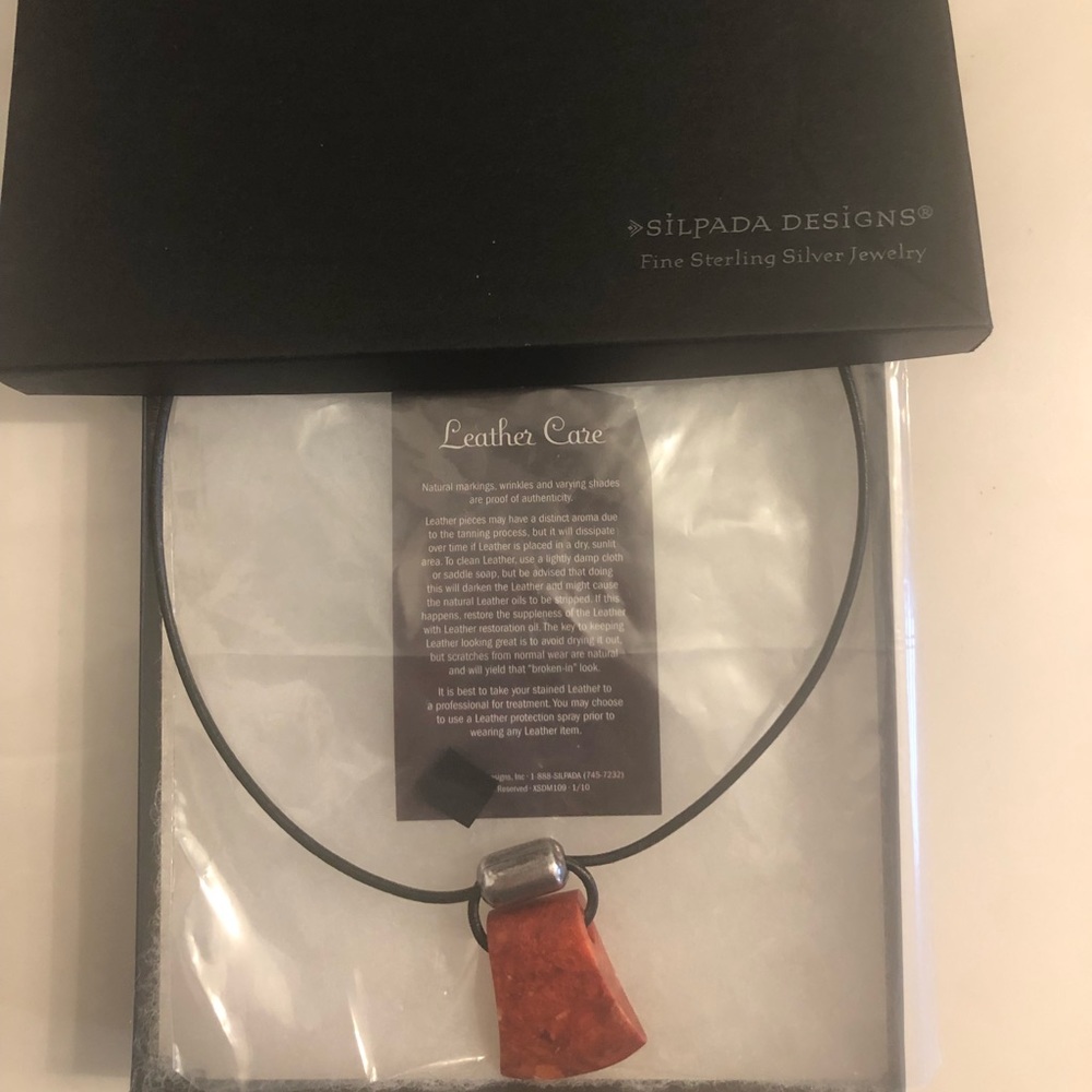 Coral silpada and leather necklace